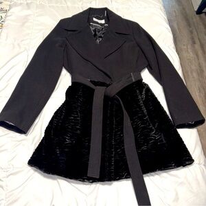 Calvin Klein Women's Black Faux-Fur Belted Trench Coat Size 14